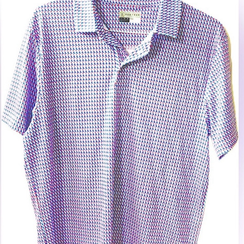 PGA Tour Blue and Red Polo Shirt Lightweight Comfort- Large EUC